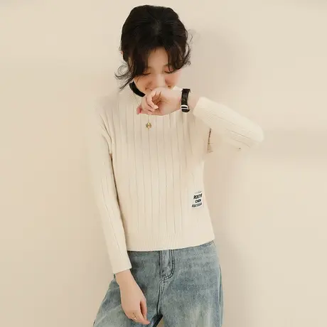 韩潮袭人半高领休闲套头针织毛衣女2023冬新款修身显瘦打底衫上衣图片