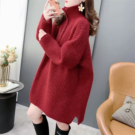 中长款高领套头毛衣女外穿2023年新款秋冬宽松慵懒风百搭加厚上衣图片