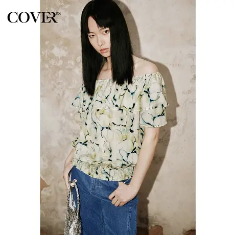 COVER夏季弹力打揽冰丝印花衬衫商品大图