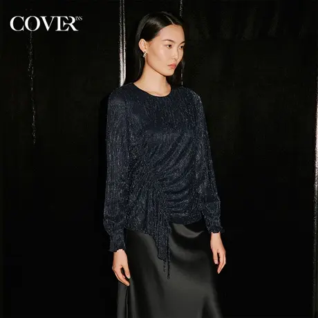 COVER秋季圆领轻奢亮丝网纱针织衫商品大图