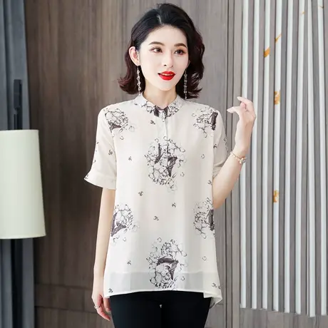中长款雪纺衫女短袖2023夏季新款宽松显瘦遮肚子法式复古碎花上衣图片
