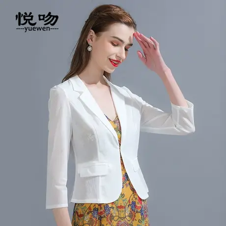 网纱OL职业小西装外套女夏短款薄外搭2024新款八分袖西服开衫上衣图片
