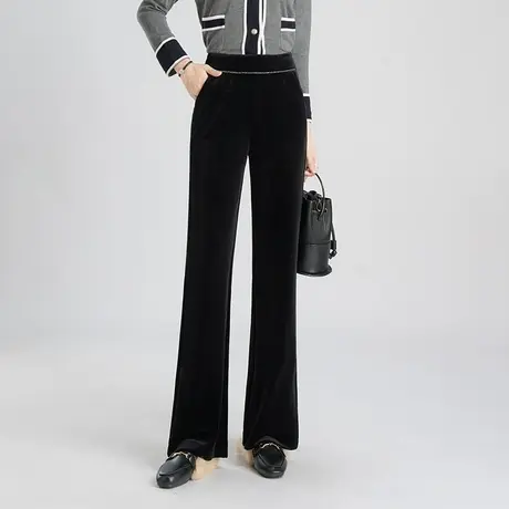 金丝绒筒喇裤黑色显瘦微喇裤高腰时尚休闲裤女秋冬季2023新款长裤商品大图