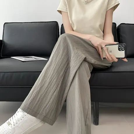 棉麻阔腿裤女春秋2024新款高腰垂感宽松显瘦慵懒风褶皱休闲拖地裤图片