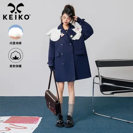 KEIKO 小众设计云肩饰毛呢外套女夹棉加厚2024秋冬甜妹韩系呢大衣图片