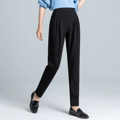 妈妈休闲裤子女春秋季宽松加大码女裤中老年松紧腰显瘦直筒九分裤商品大图