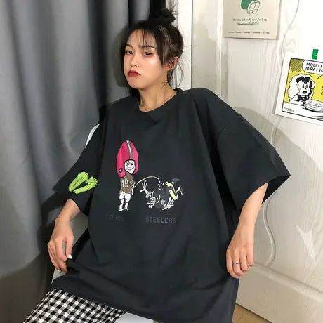 网红ins超火短袖t恤女2020宽松韩版学生bf慵懒风chic港味上衣服潮商品大图