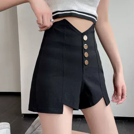 高腰休闲短裤女夏季薄款2024年新款显瘦黑色阔腿辣妹a字热裤ins潮商品大图