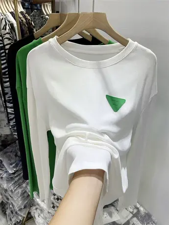 2021秋季新款欧货时尚贴布撞色t恤女长袖宽松百搭打底衫体恤上衣商品大图