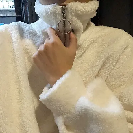 羊羔毛卫衣女2019新款韩版ins潮慵懒风bf宽松加绒加厚高领外套冬商品大图