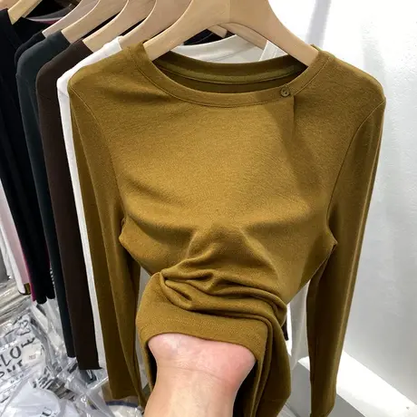 秋冬长袖国潮复古t恤超火cec大码打底衫女内搭设计感胖mm修身上衣商品大图