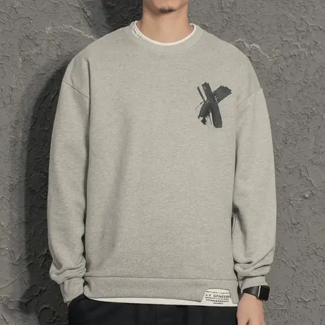 春秋圆领卫衣男潮ins宽松潮流帅气百搭港风潮牌情侣装假两件外套商品大图