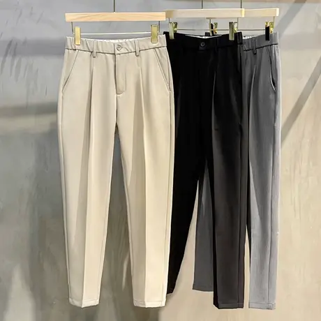 2023夏季薄款纯色锥形9九分西裤男士英伦免烫修身小脚裤休闲裤子商品大图