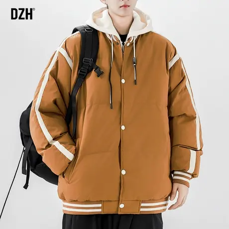 男士咖啡色棉服男款冬季加厚潮牌飞行员夹克连帽棉衣外套2023新款商品大图