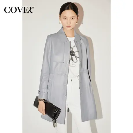 COVER秋季修身翻领抽褶绵羊皮皮衣商品大图