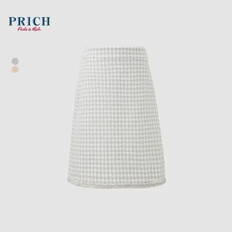 【绵羊毛】PRICH24春新款小香风亮丝格纹通勤百搭收腰A字半身裙女图片