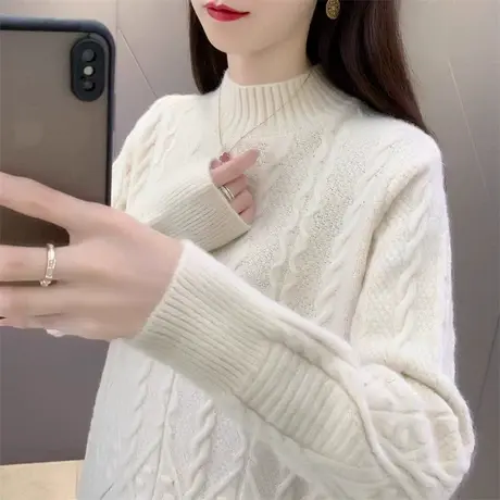 半高领毛衣女秋冬2023新款女装上衣宽松外穿内搭加厚针织打底衫女商品大图