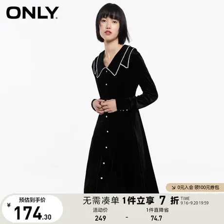 ONLY奥莱夏季法式娃娃领A字丝绒连衣裙女图片