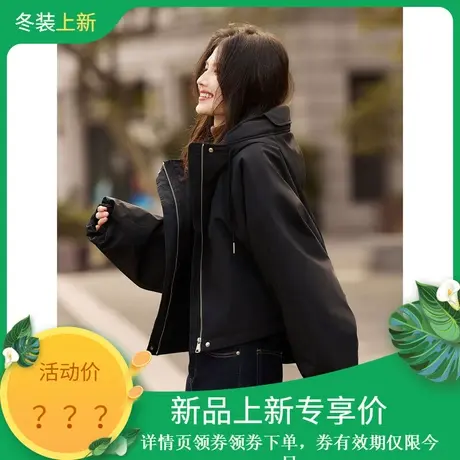 时尚气质外套2023年冬季新款休闲加绒加厚连帽短款冲锋衣皮草上衣商品大图