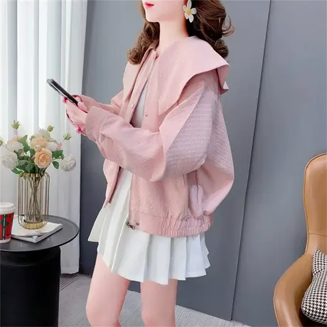 粉色海军领短款小个子外套女春秋2023新款春季宽松设计感减龄上衣商品大图