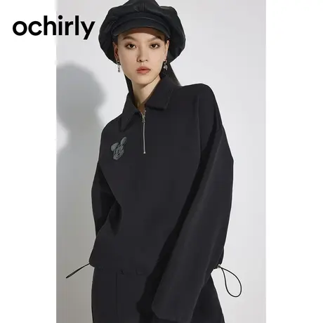 【品牌甄选】迪士尼米奇系列欧时力休闲卫衣女新款Polo领上衣图片