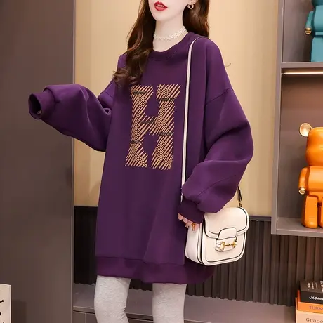 加绒加厚卫衣女中长款2022新款秋冬季爆款洋气减龄宽松设计感外套图片