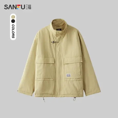 三福2024春季男士净色工装夹棉短棉衣 户外休闲立领外套481106商品大图