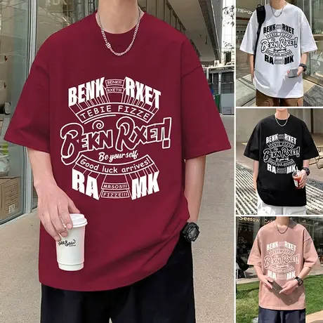 美式高街宽松t恤男夏季oversize短袖港风半袖字母印花情侣上衣服商品大图