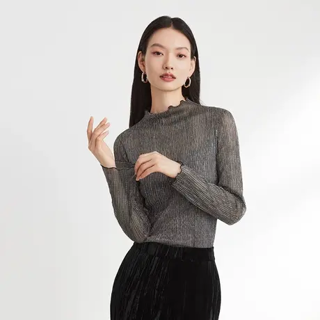 EP YAYING雅莹女装 木耳边网眼针织内搭打底衫 2023早秋新款5501A图片