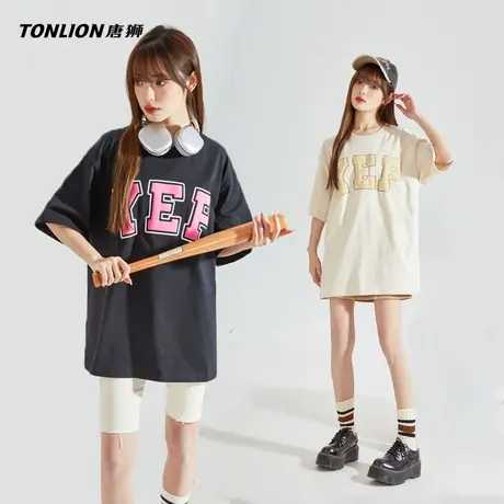 [YEP联名]唐狮白色复古短袖T恤女休闲新款2023夏季宽松chic上衣x商品大图