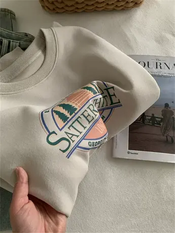 宽松减龄韩版卫衣女2024早春新款数码印花圆领套头学生上衣外套潮商品大图