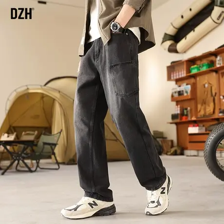 男士黑色高街牛仔裤男大码春季裤子男款2024年新款休闲裤直筒垂感商品大图