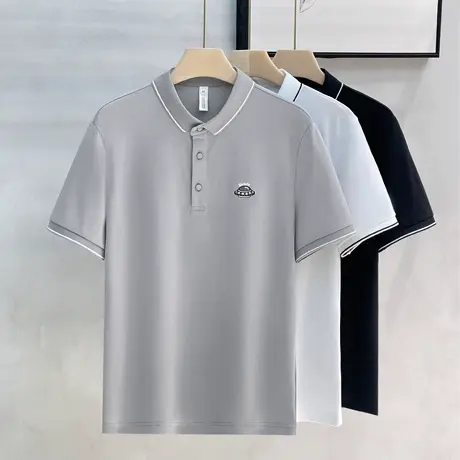 简约翻领飞船刺绣POLO衫男夏季潮流学院风短袖T恤男宽松凉感上衣图片