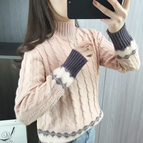 2014春装新款半高领复古麻花针织衫女装套头秋冬季打底衫宽松毛衣图片