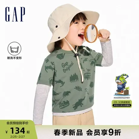 Gap男幼童2024春季新款logo高弹假两件长袖T恤儿童装上衣890266商品大图