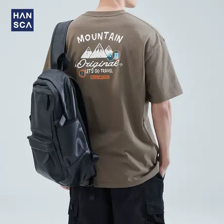 hansca 重磅美式短袖t恤男夏季新款纯棉宽松休闲大码圆领半袖上衣商品大图
