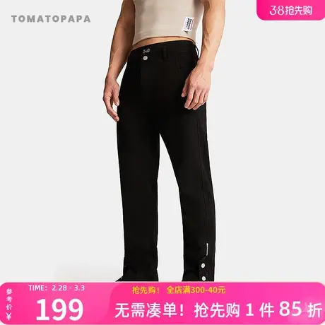 TOMATOPAPA潮牌牛仔裤水洗黑早春新款修身直筒小脚开扣喇叭长裤男图片