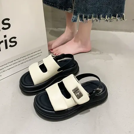 2024魔术贴厚底运动凉鞋女夏季外穿踩屎感软底轻便休闲沙滩罗马鞋商品大图