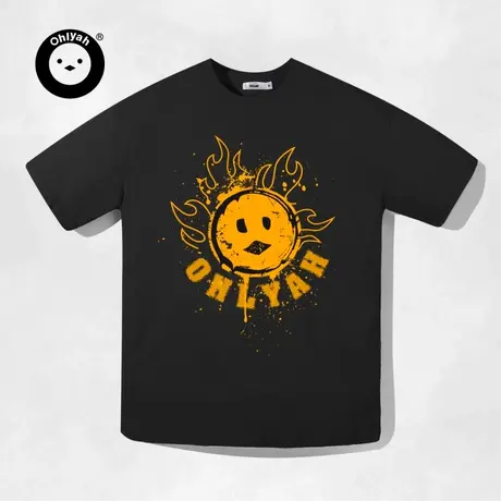 Ohlyah设计师原创卡通品牌太阳涂鸦印花无性别穿搭短袖T恤男女潮图片