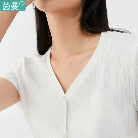 茵曼女装v领t恤针织衫2024夏季新款短袖短款上衣夏天体桖正肩修身图片