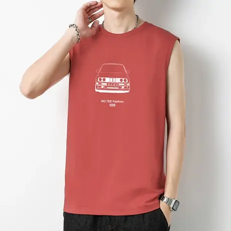 重磅纯棉背心男夏季宽松运动美式坎肩液氨长绒棉无袖t恤健身跨栏商品大图