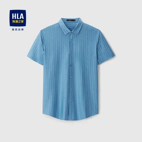 HLA/海澜之家撞色条纹短袖针织衬衫舒适顺滑含桑蚕丝透气上衣男夏图片