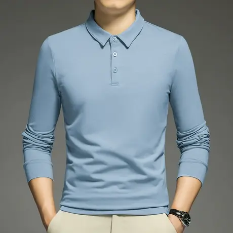 翻领保罗polo衫男士长袖t恤潮牌潮流有领商务带领打底衫纯色秋衣商品大图