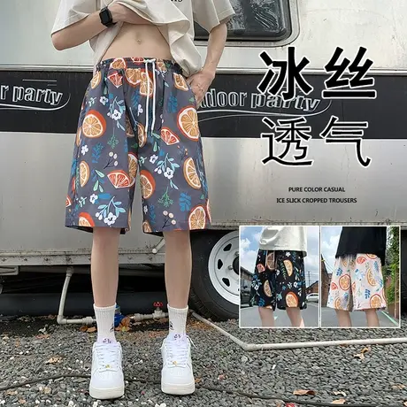沙滩裤男夏季薄款短裤宽松透气冰丝大裤衩潮流休闲速干运动五分裤商品大图
