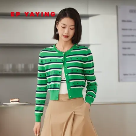 EP YAYING雅莹女装 撞色条纹棉针织开衫外套 2023新款9105A商品大图