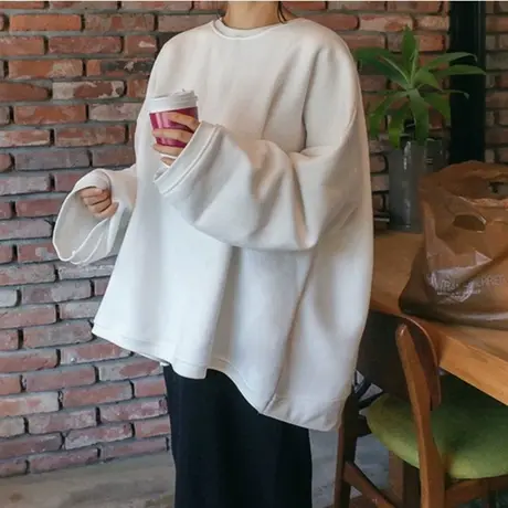 春秋新款套头圆领斗篷中长款卫衣女韩版宽松大码休闲时尚打底衫潮图片