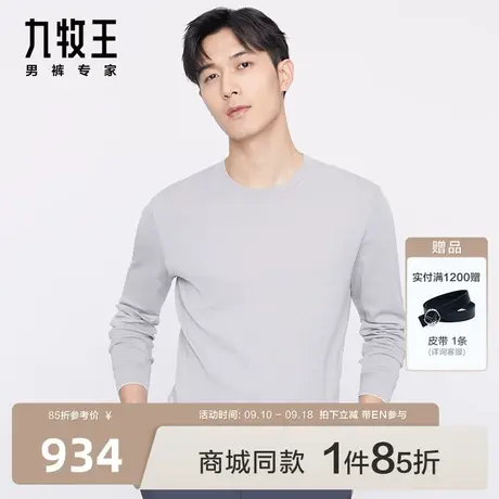 [商场同款]九牧王男装JT1C10117长袖T恤23年秋季新款舒适长绒棉EN图片