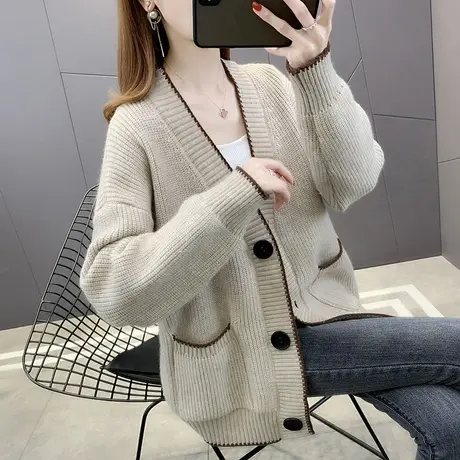 早春季毛衣女短外套针织开衫女2023爆款春秋新款宽松休闲上衣女装图片