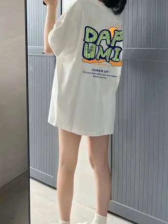 短袖t恤女2023年新款夏季设计感小众半袖宽松纯棉中长款上衣潮牌图片