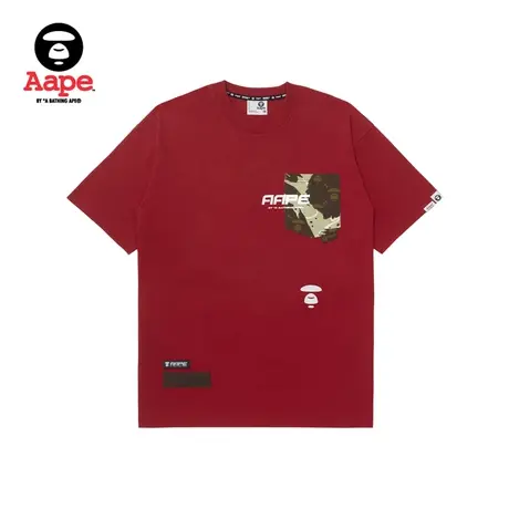 Aape旗舰店男装春夏迷彩拼接口袋字母印花图案短袖T恤1343XXK商品大图